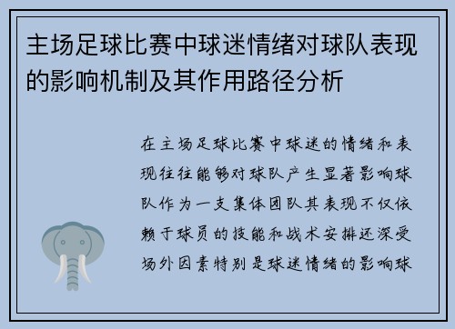 主场足球比赛中球迷情绪对球队表现的影响机制及其作用路径分析