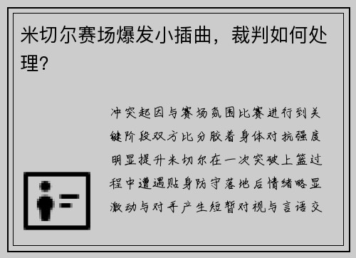 米切尔赛场爆发小插曲，裁判如何处理？